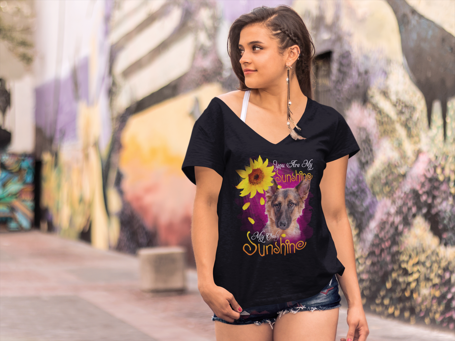 ULTRABASIC Women's V-Neck T-Shirt My Only Sunshine - German Shepherd