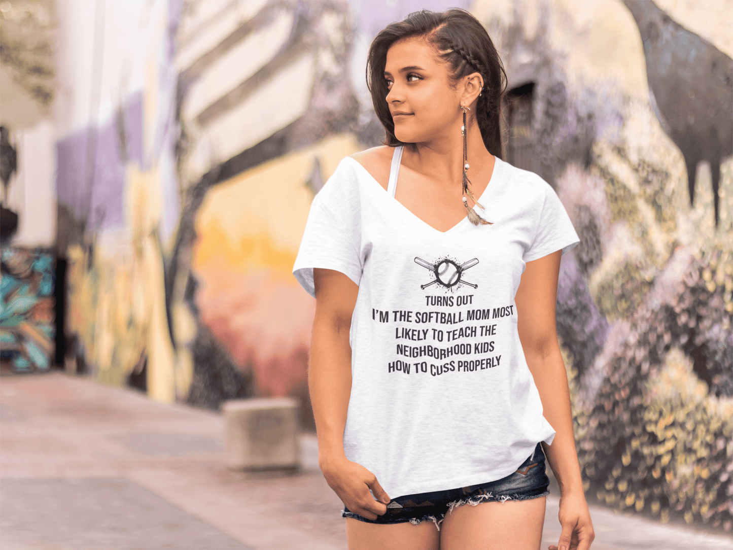 ULTRABASIC Women's V-Neck T-Shirt Turns Out I'm the Softball Mom - Funny Mom's Quote