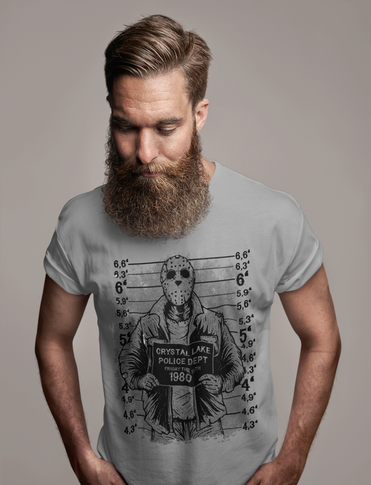 ULTRABASIC Men's Graphic T-Shirt Jason Voorhees Mugshot - Crystal Lake PD 80s Shirt