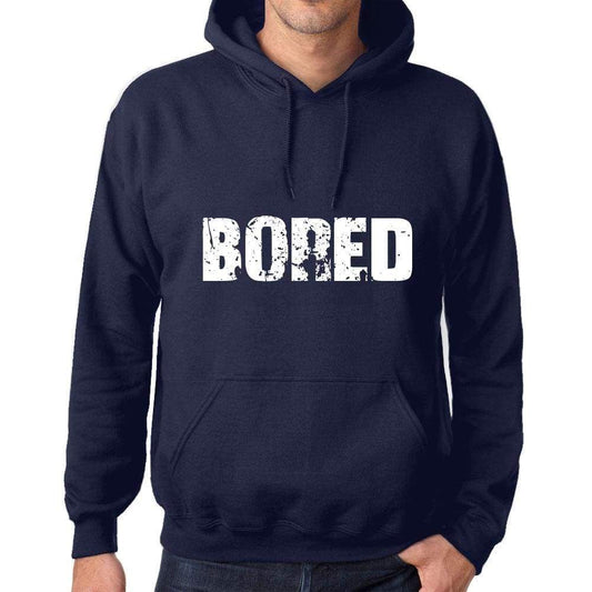 Unisex Printed Graphic Cotton Hoodie Popular Words Bored French Navy - French Navy / Xs / Cotton - Hoodies