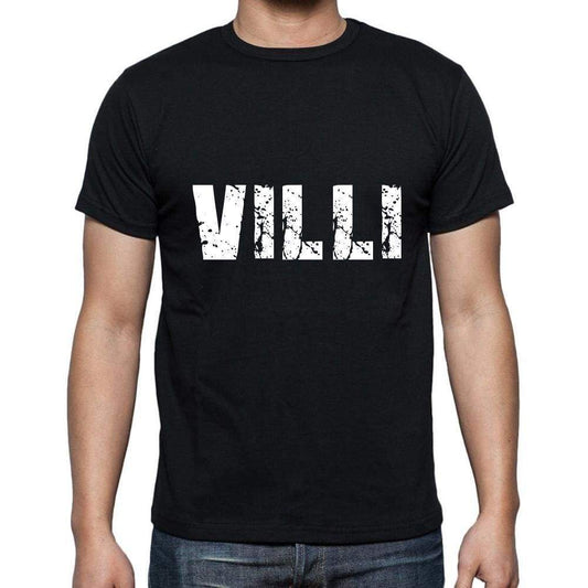 villi Men's Short Sleeve Round Neck T-shirt , 5 letters Black , word 00006 - Ultrabasic