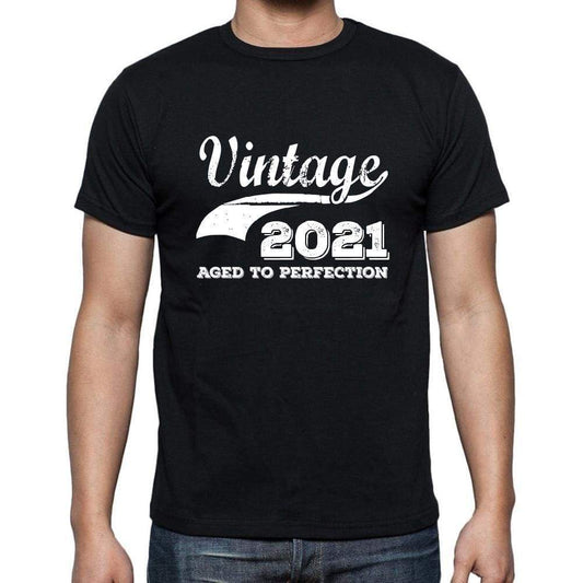 Vintage 2021 Aged To Perfection Black Mens Short Sleeve Round Neck T-Shirt 00100 - Black / S - Casual