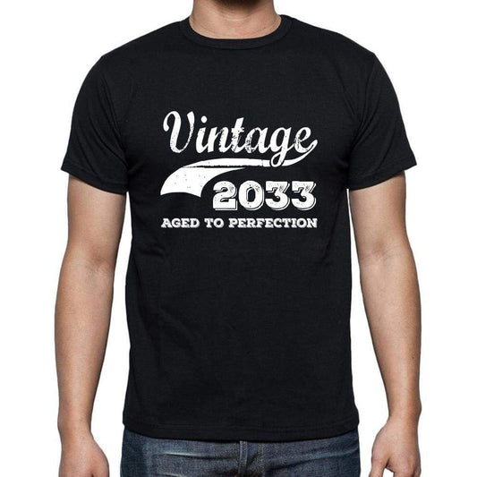Vintage 2033 Aged To Perfection Black Mens Short Sleeve Round Neck T-Shirt 00100 - Black / S - Casual