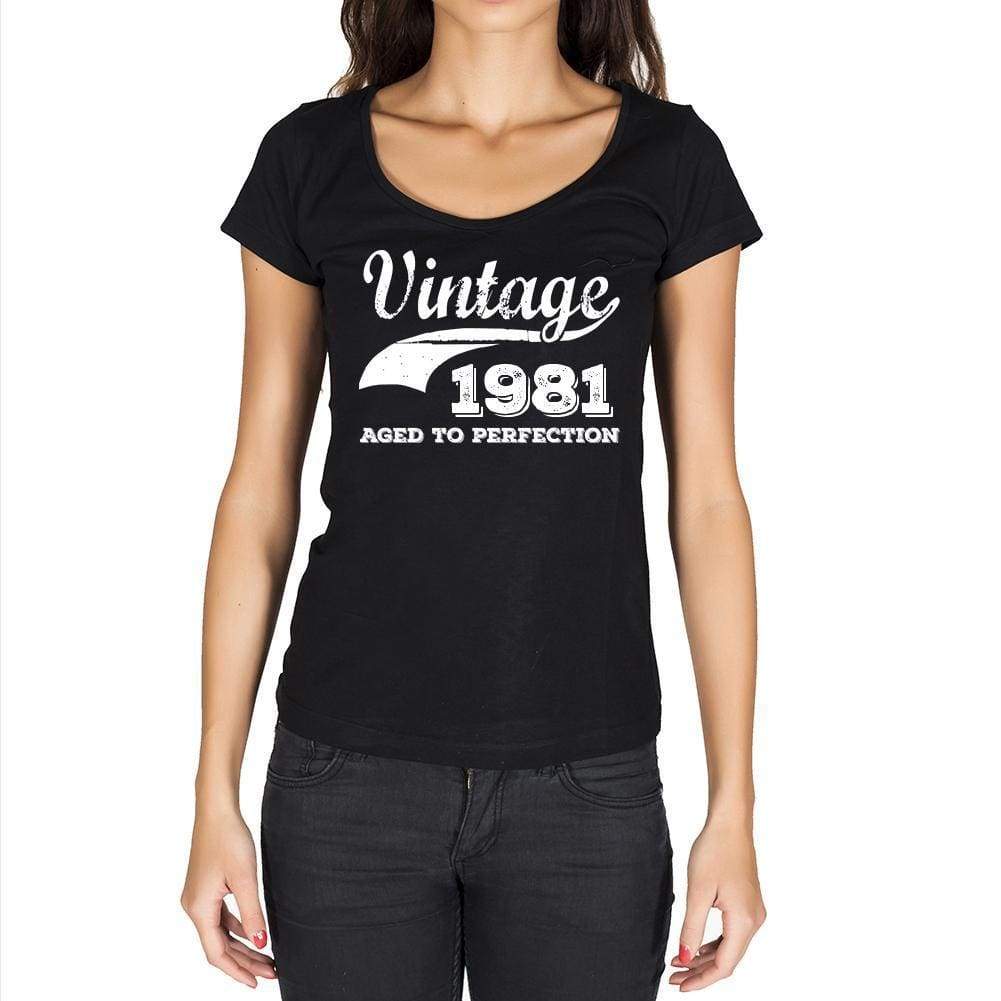 Vintage Aged To Perfection 1981 Black Womens Short Sleeve Round Neck T-Shirt Gift T-Shirt 00345 - Black / Xs - Casual