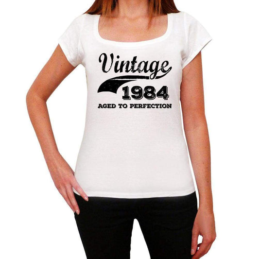 Vintage Aged To Perfection 1984 White Womens Short Sleeve Round Neck T-Shirt Gift T-Shirt 00344 - White / Xs - Casual
