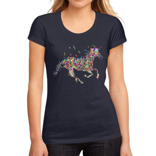 Womens Graphic T-Shirt Multicolor Unicorn French Navy - French Navy / S / Cotton - T-Shirt