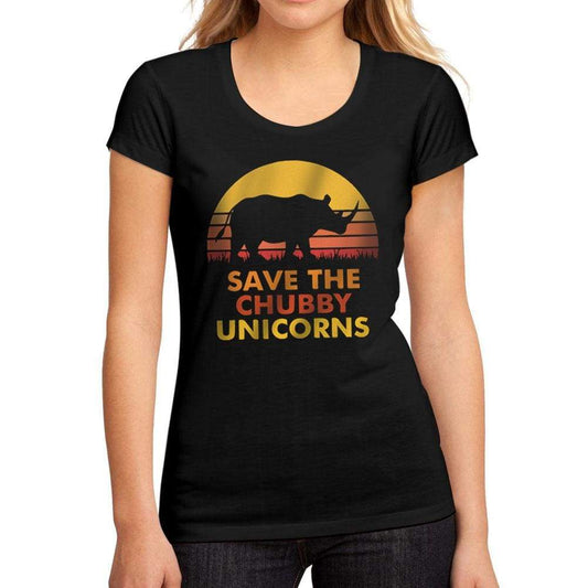 Womens Graphic T-Shirt Save the Chubby Unicorn Deep Black - Deep Black / S / Cotton - T-Shirt