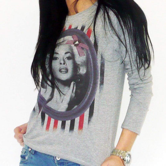 Womens Long Sleeve Top One In The City Retro-Gris Long-Sleeve T-Shirt 00275