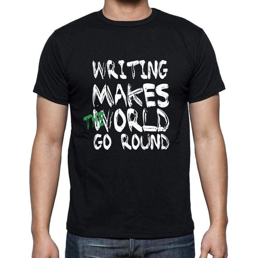 Writing World Goes Arround Mens Short Sleeve Round Neck T-Shirt 00082 - Black / S - Casual
