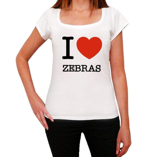 'ZEBRAS, Love Animals, White, <span>Women's</span> <span><span>Short Sleeve</span></span> <span>Round Neck</span> T-shirt 00065 - ULTRABASIC